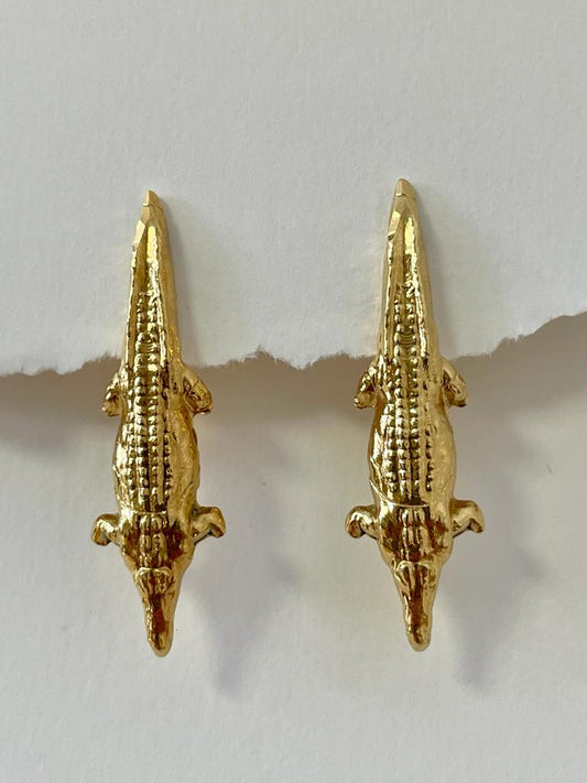 Pendientes de cocodrilos xl pin (par) oro y plata